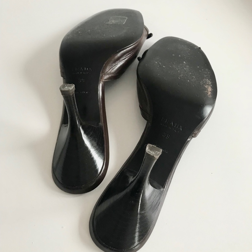Prada Brown Strappy Studded Low Heel Sandals - Picture 5 of 6